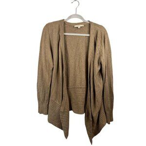 Loft Womens Open Front Cardigan Sweater Ribbed Hem Lightweight Brown Size L